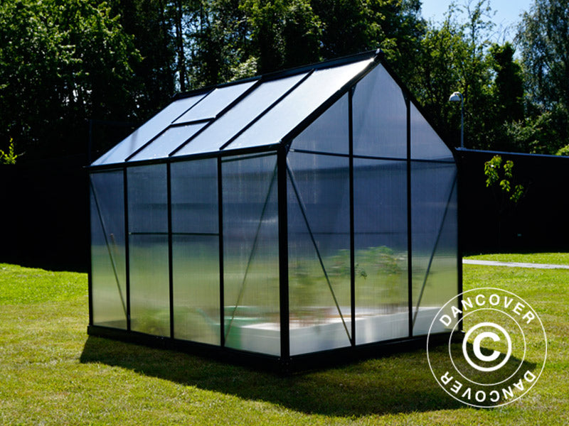 Drivhus polykarbonat 5,92m², 1,9x3,12x2,01m m/sokkel, Grønn
