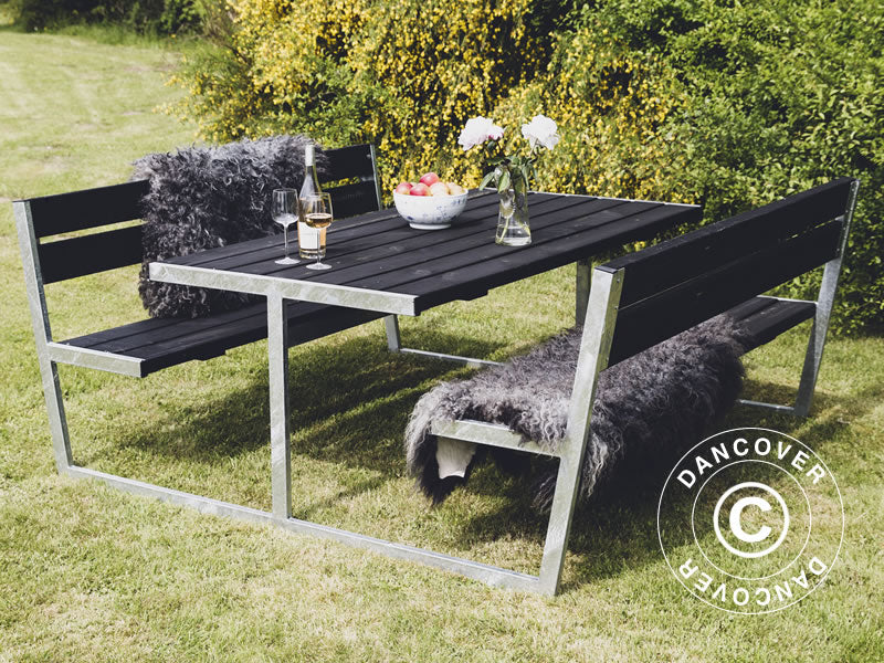 Piknikbord m/rygg, 2,05x1,8x0,85m, Svart
