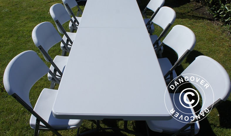 Festpakke, 1 klappbord (240cm) + 8 stoler, Lysegrå/Hvit