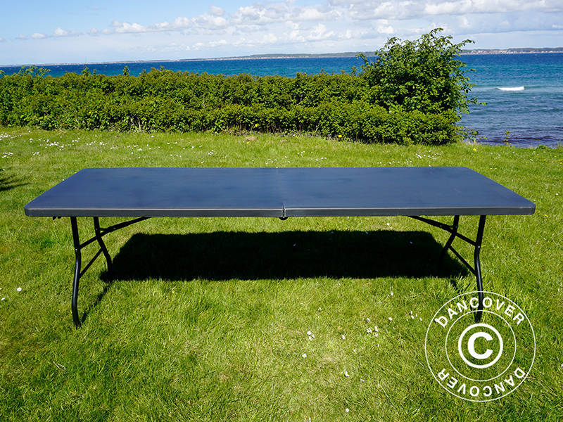 Festpakke, 1 klappbord (240cm) + 8 stoler, Svart