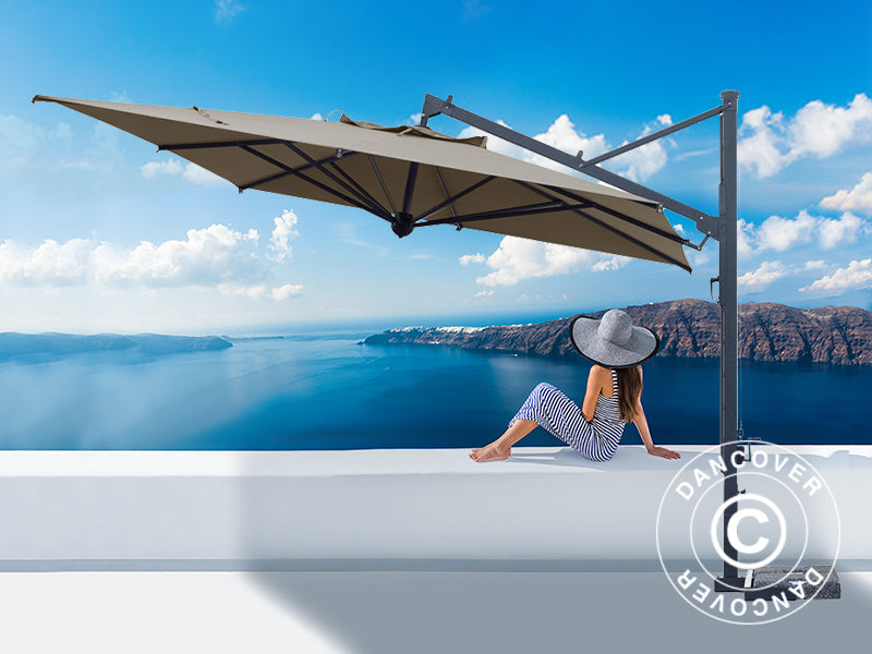 Hengeparasoll Galileo Dark, 3,5x3,5m, Grå taupe