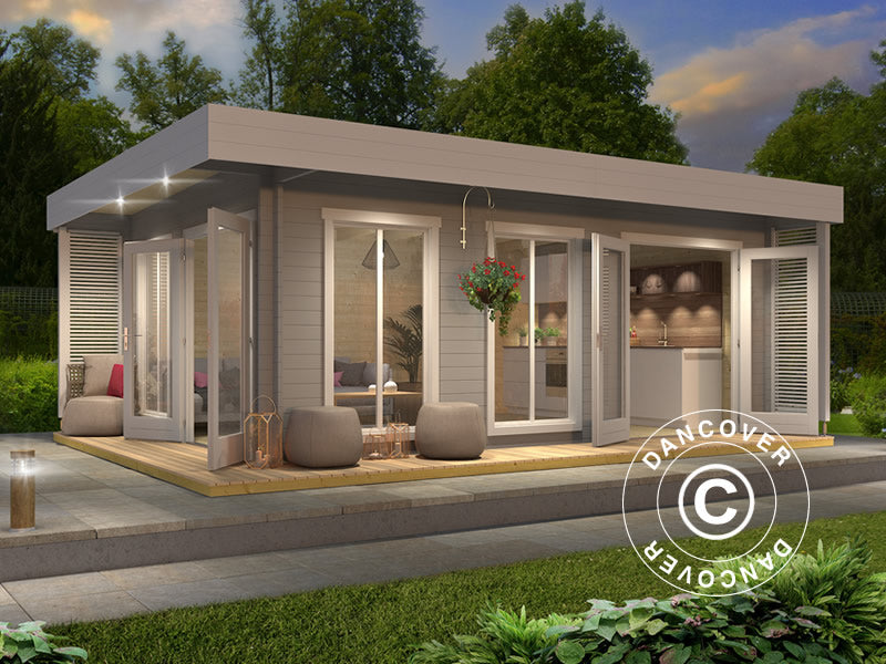 Hytte i tre Vienna, 5,7x3,8x2,45m, 40mm, Lysegrå