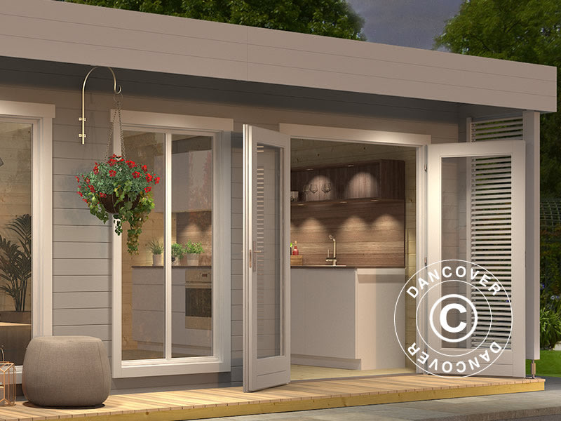 Hytte i tre Vienna, 5,7x3,8x2,45m, 40mm, Lysegrå