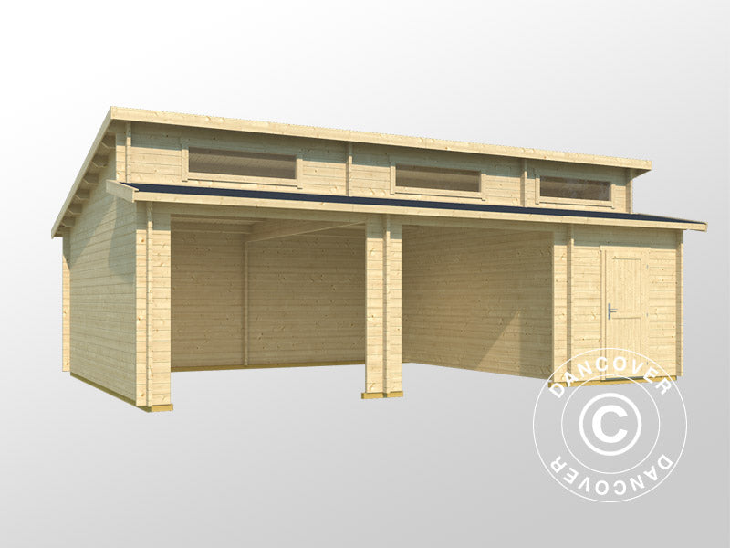 Dobbeltgarasje,&nbsp;carport i tre, Vaasa, 7,8x5,2x3,21m, 44mm, Naturlig