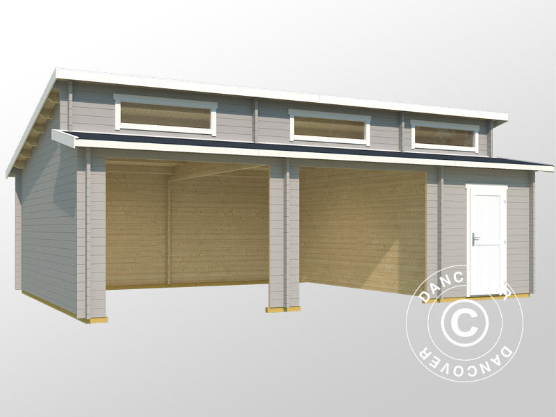 Dobbeltgarasje,&nbsp;carport i tre Vaasa, 7,8x5,2x3,21m, 44mm, Lysegrå