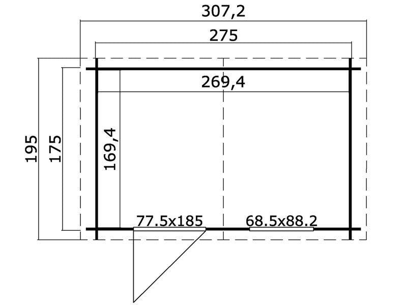 Redskapsbod i tre Marseille 2,75x1,75x2,34m, 28mm, 4,56m², Mørkegrå