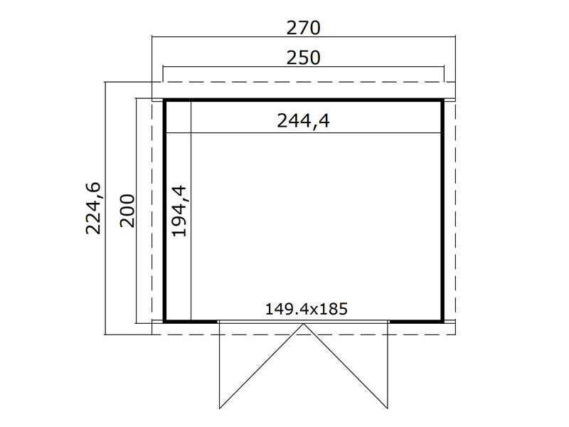 Redskapsbod i tre Torrent 2,5x2x2,11m, 28mm, 4,75m², Lysegrå
