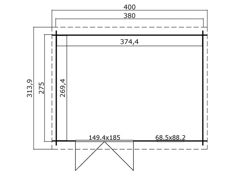 Redskapsbod i tre, Asker 3,8x2,75x2,11m, 28mm,&nbsp;10,09m²,&nbsp;Naturlig