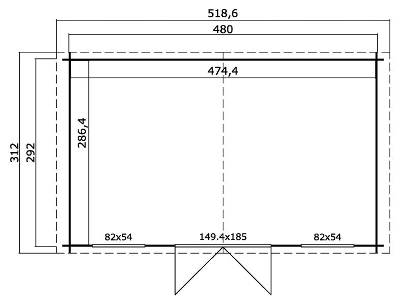 Redskapsbod, hytte i tre, Sandvika 4,8x2,92x2,45m, 28mm, 13,59m², Mørkegrå