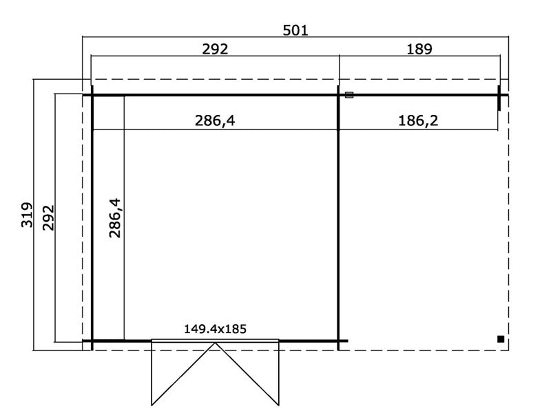Redskapsbod i tre, Tartu m/overheng 4,81x2,92x2,11m, 28mm, Mørkegrå