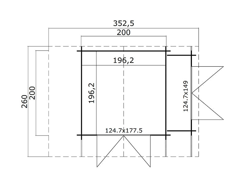 Redskapsbod i tre Moss m/overheng, 3,2x2x2,28m, 19mm, 4,87m², Naturlig