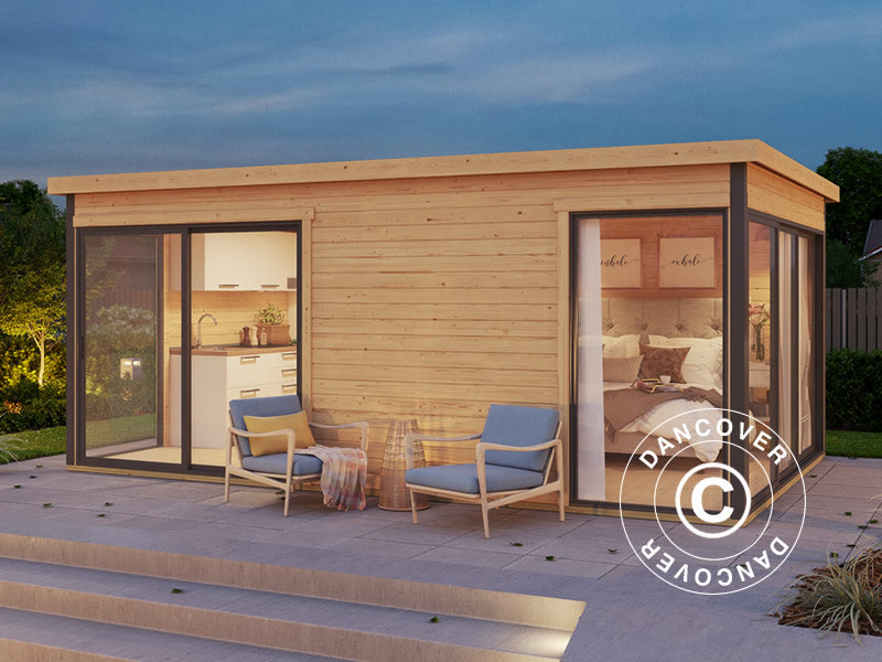 Hytte i tre Geneva, 5,09x3,22x2,39m, 44mm, Naturlig