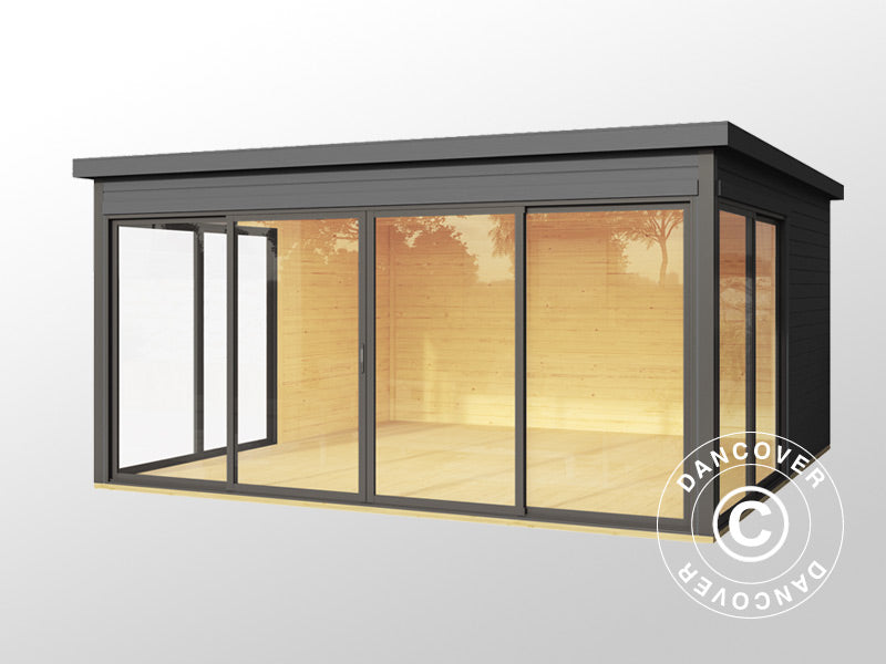 Hytte i tre Geneva, 4,18x4,18x2,39m, 44mm, Mørkegrå