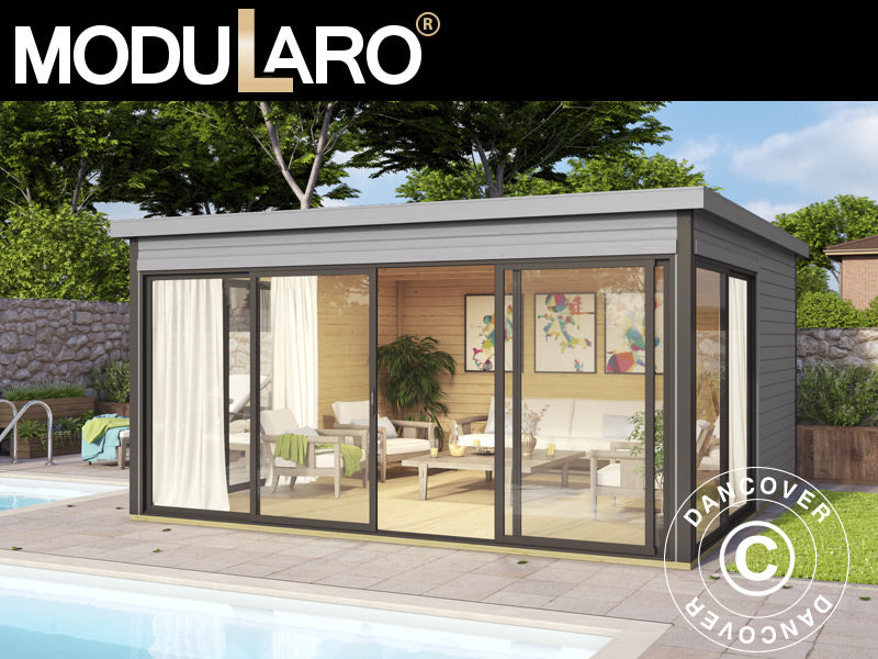 Hytte i tre Geneva, 4,18x4,18x2,39m, 44mm, Lysegrå