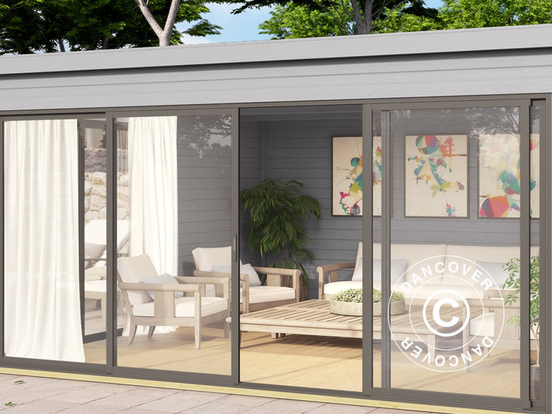 Hytte i tre Geneva, 4,18x4,18x2,39m, 44mm, Lysegrå