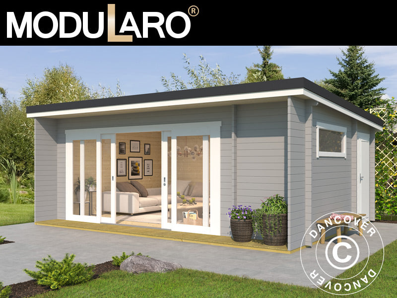 Hytte i tre Milano, 6,08x3,9x2,45m, 44mm, Lysegrå