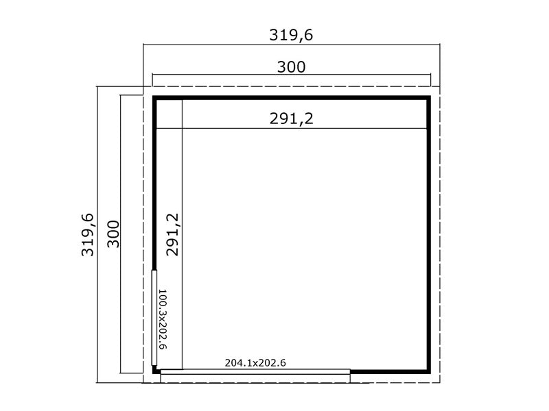 Hytte i tre Set Geneva, 3x3x2,39m, 44mm, Naturlig