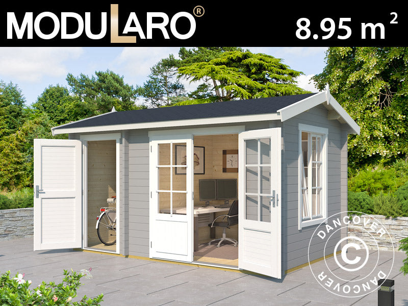 Hytte med redskapsbod i tre, Maardu 3,9x2,4x2,51m, 44mm, Lysegrå