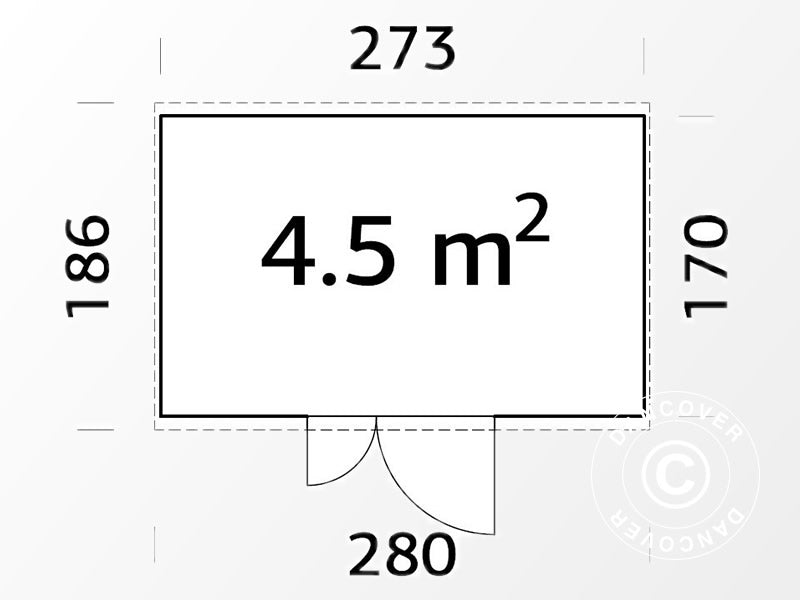 Redskapsbod i tre, 2,73x1,7x2,3m, 4,5m², naturlig
