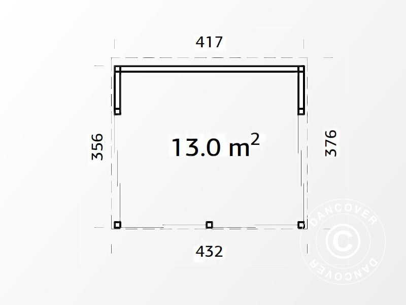 Hytte i tre 4,17x3,56x2,82m, 13m&sup2;, naturlig