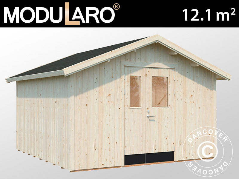 Redskapsbod i tre m/gulv, 3,48x3,54x2,59m, 12,1m², Naturlig