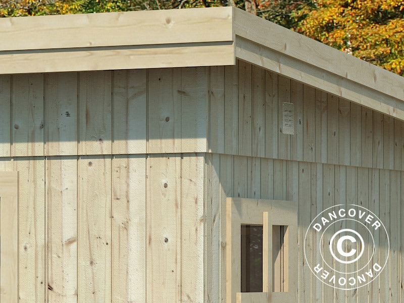 Redskapsbod i tre m/gulv, 5,61x3,3x2,59m, 16,9m², Naturlig