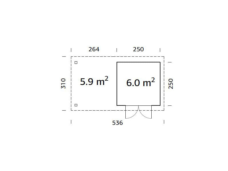 Redskapsbod i tre m/gulv, 2,5x4,87x2,21m, 6,0/5,9m², Naturlig