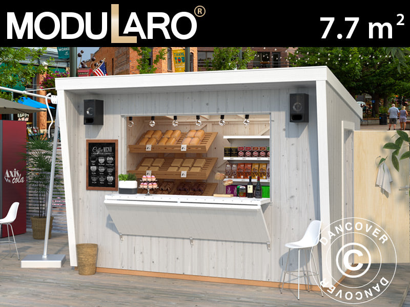 Kiosk/salgsbod i tre, 3,55x2,33x2,64m, 7,7m², Naturlig