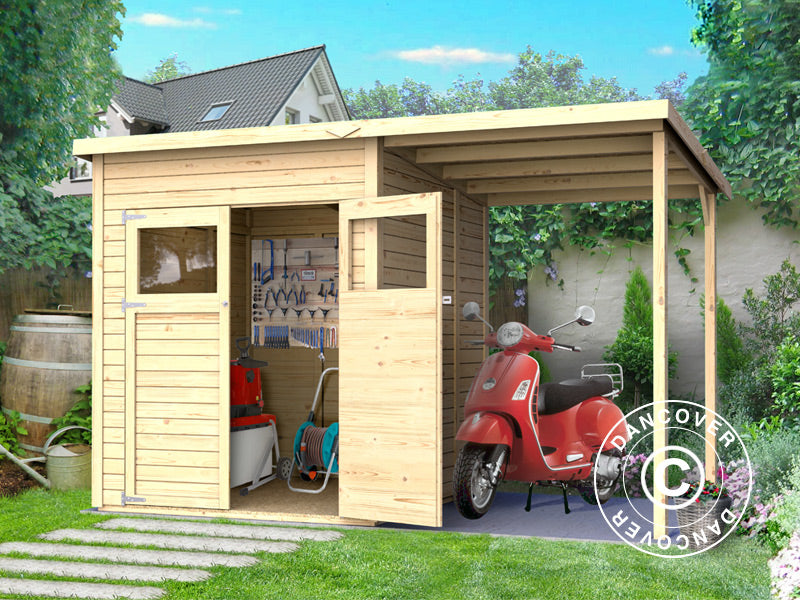 Redskapsbod m/overheng, Bertilo Amrum 2 Plus, 3,23x1,8x2,1m, 2,78m&sup2; + 3,03m&sup2;