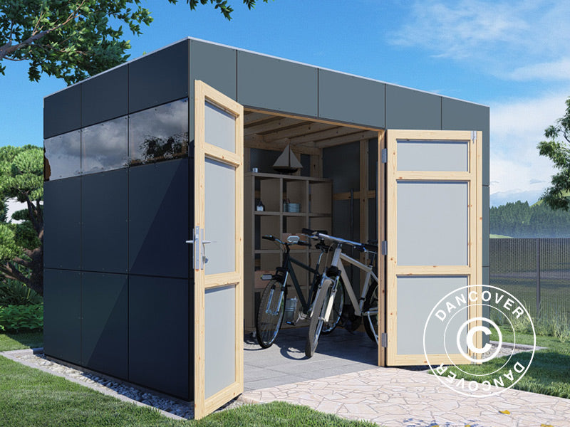 Redskapsbod i tre, Bertilo HPL 2, 3,45x2,28x2,3m,&nbsp;7,86m²,&nbsp;Antrasitt/Grå