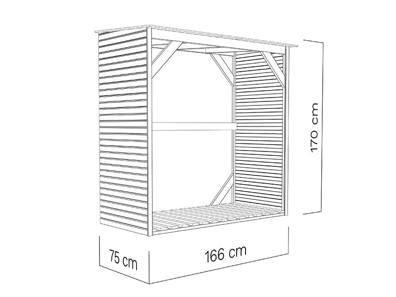 Vedskjul, Bertilo Fineline 2, 1,66x0,75x1,7m,&nbsp;1,24m²,&nbsp;Grå