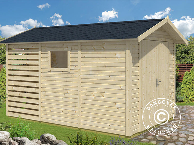 Redskapsbod i tre Lojo i tre,2,4x3,64x2,64m, 8,7m², Naturlig