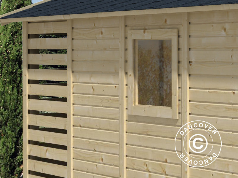 Redskapsbod i tre Lojo i tre, 3x3,64x2,57m, 10,8m², Naturlig