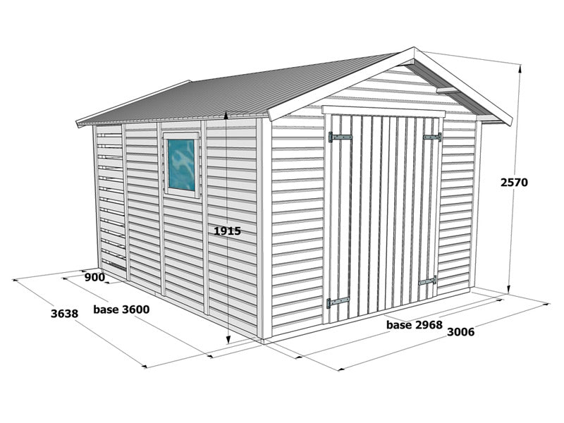 Redskapsbod i tre Lojo i tre, 3x3,64x2,57m, 10,8m², Naturlig