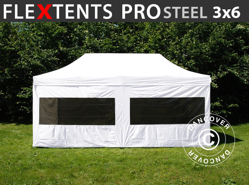 Quick-up telt FleXtents PRO Steel 3x6m Hvit, inkl. 6 sider