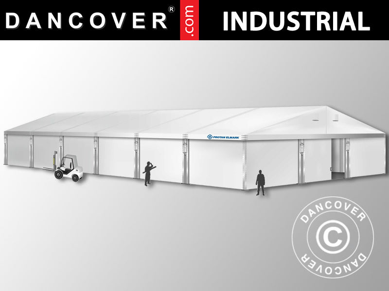 Industriell telthall Alu 15x30x6,53m m/skyveport, PVC, hvit